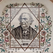 Antique Commemorative Plate of  William Gladstone by Wallis Gimson  Hexagonal