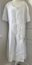 Sarah Santos Linen Tunic Dress Small White Textured Appliqué Artsy Lagenlook