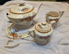 4 Piece Vintage Tea Service With Damage To Tea Pot. Beautiful Crown Ducal Ware.