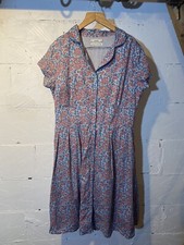 Seasalt SZ14 Lottie Floral Print Cotton Short Sleeve Blue Red Sky Button Front