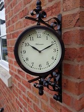 Double Sided Station Garden Wall Clock Thermometer Rust roman
