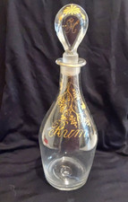 Period Antique handblown glass Rum decanter handpainted gold pear stopper c1800