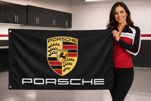 New porsche logo flag - logo,
