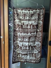 Vintage German Tea Towel. Historical Folk Scene. Brown. 31 X 19” Small Hole.