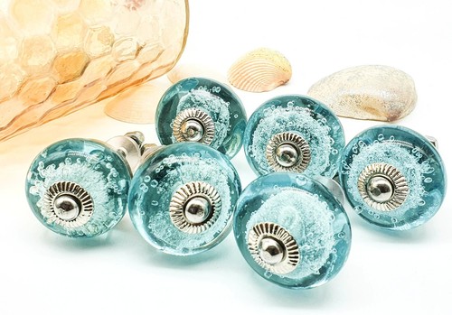 Sea blue glass knobs - knobs, vintage