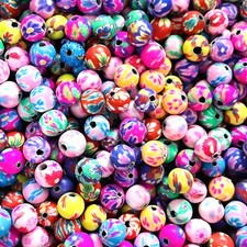 50pcs 6mm Polymer Clay Multicoloured flower pattern round Beads DIY Handcraft