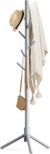 Grey Wooden Coat Rack Stand 8 Hooks Adjustable Hall Tree for Coats Hats Bags