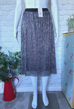 TU SIZE 20 GLITTERY SILVER METALLIC ELASTIC WAIST MIDI SKIRT L27'' BNWT