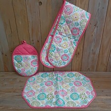 Oven Glove Set Double Ovenglove Pan Holder Placemat Floral Quilted Kitchen Pack