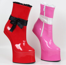 NEW LADY'S SEXY 7.9" HIGH HEELLESS HOOF PONY PLATFORM COSPLAY BOW ANKLE BOOTS