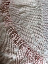 Vintage Vantona  Waffle 1960s Baby Pink Cotton Bedspread Tassels  1.8m x 3m  #B6