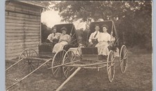 YOUNG COUPLES HORSE & BUGGIES real photo postcard rppc carriage ride romantic
