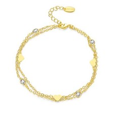 Gold Plated Layered Heart Anklet Created with Zircondia® Crystals