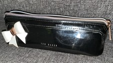 Ted Baker black Patent pencil case/make-up bag with white bow detail