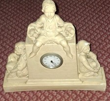 Antique / Vintage Bisque  Porcelain Desk Clock Cherub / Putto
