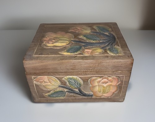 Hand carved wooden trinket box