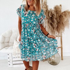 Women Short Sleeve Floral Midi