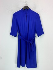 Hobbs Blue Plain Knee Length Shirt Dress Belted High Neck Size Zip UK 10