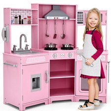 JOYLDIAS Kids Corner Wooden Playset Pretend Toddler Kitchens Cooking Toy Light