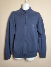 Men's Gant Blue Full Zip Cotton Jumper/Cardigan Size Large