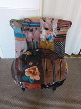 Patchwork Velvety Accent Chair Bedroom chair Wood Leg Beautiful Colours 