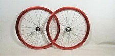 Pair 700c Fixie Flip Flop Wheels Sealed Hubs 40mm Deep Rim red pantone 485c 
