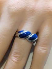 Lapis Lazuli Puzzle Ring, Sterling Silver, Size N