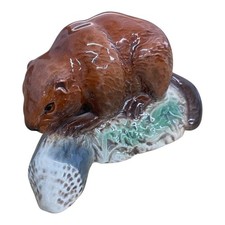Beswick Beaver on Log 1943 Pottery Faced Left Albert Hallam Collectable 2.5 Inch