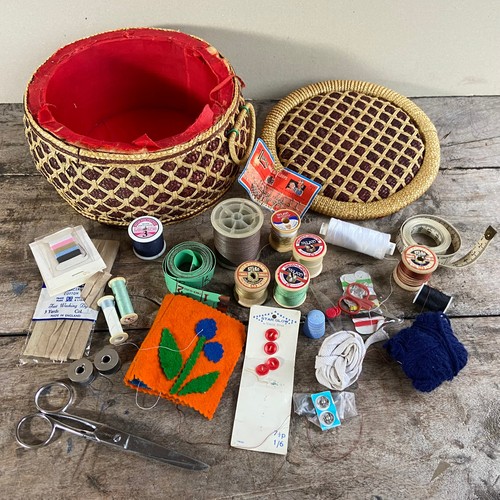 Vintage round wicker sewing - vintage,