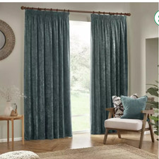 Save 50% - Yard Chenille Pencil Pleat Curtains - Marine Green - 117cm x 137cm