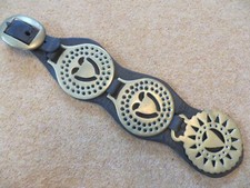 x3 NUMBERED HORSE BRASSES on STRAP heavy horse harness decoration collectible