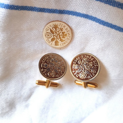 Goldtone sixpence cufflinks - sixpence, pr