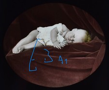 Photo VICTORIAN BABY - GOOD NIGHT Lantern Slide C1890 OLD ANTIQUE TINTED