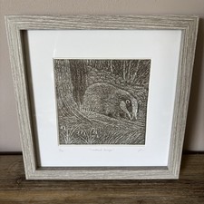 Original limited edition lino print / linocut Print of a Foraging Badger