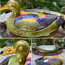 ? Vintage French Large LIDDED DUCK TUREEN Egg Store Pottery HAND PAINTED 14.5”