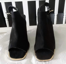 Women's shoes: New - platform heels open toe sling back shoes - black suede. 