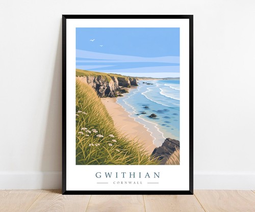 Gwithian coastal travel poster - travel,