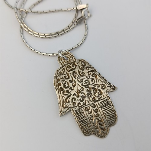 Sterling silver hamsa necklace - silver,