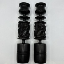 Vintage African Hand Carved Ebony Figure Candlestick Tribal Art Carving 545g ea