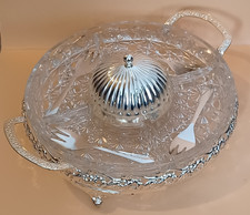 Glass  Serving Dish with 4 quarters party Dips Silver Metal stand centre dome