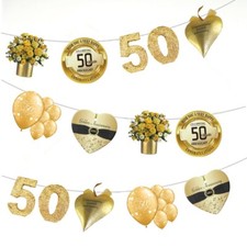 50th Golden Wedding Anniversary Bunting Celebrations Party Decorations 12pcs