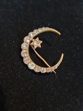 Vintage Rhinestone Moon Crescent Brooch