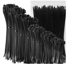 1000 Pack Assorted Sizes Cable Ties 100/150/200/250 MM Heavy Duty Zip Tie Wraps