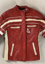 Vintage Leather Biker Jacket Cafe Racer Jacket Red Ladies’ EU Size 38 36”