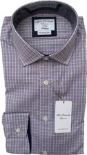 T.M. Lewin Fitted Shirt 15.5/34.5 BNWT Navy Blue Red Check John Francomb