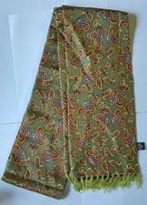 Unisex Formal 100% Silk Scarf Green Paisley Double Layer