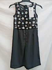 Girls Party Christmas Dress Shorts M&S Black Silver Sequin Stars BNWT