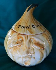 Toni Raymond. Vintage 1960s Crying Face Pickled Onion Ceramic Pot with Lid.