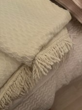 Beautiful Vintage Pale Yellow Candlewick Bedspread With Fringing