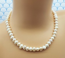 Vintage 925 Sterling Silver Large Baroque Pearl Bead Necklace with Gift Pouch